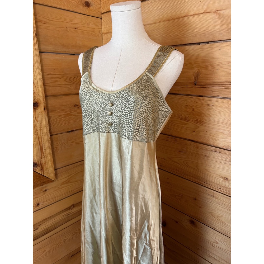 Vintage Gold Satin Slip Dress Womens Large Maxi Lingerie‎ Gloria Vanderbilt - Picture 3 of 8